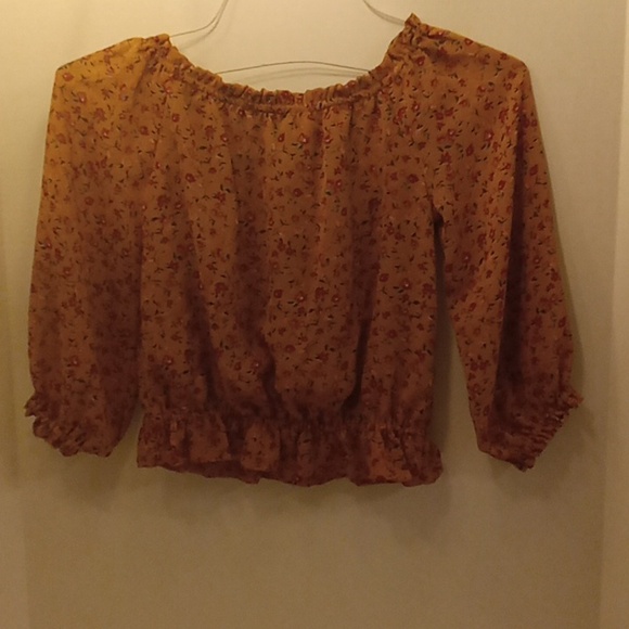 Moon & Stars floral mustard button front blouse size Medium - Picture 4 of 6